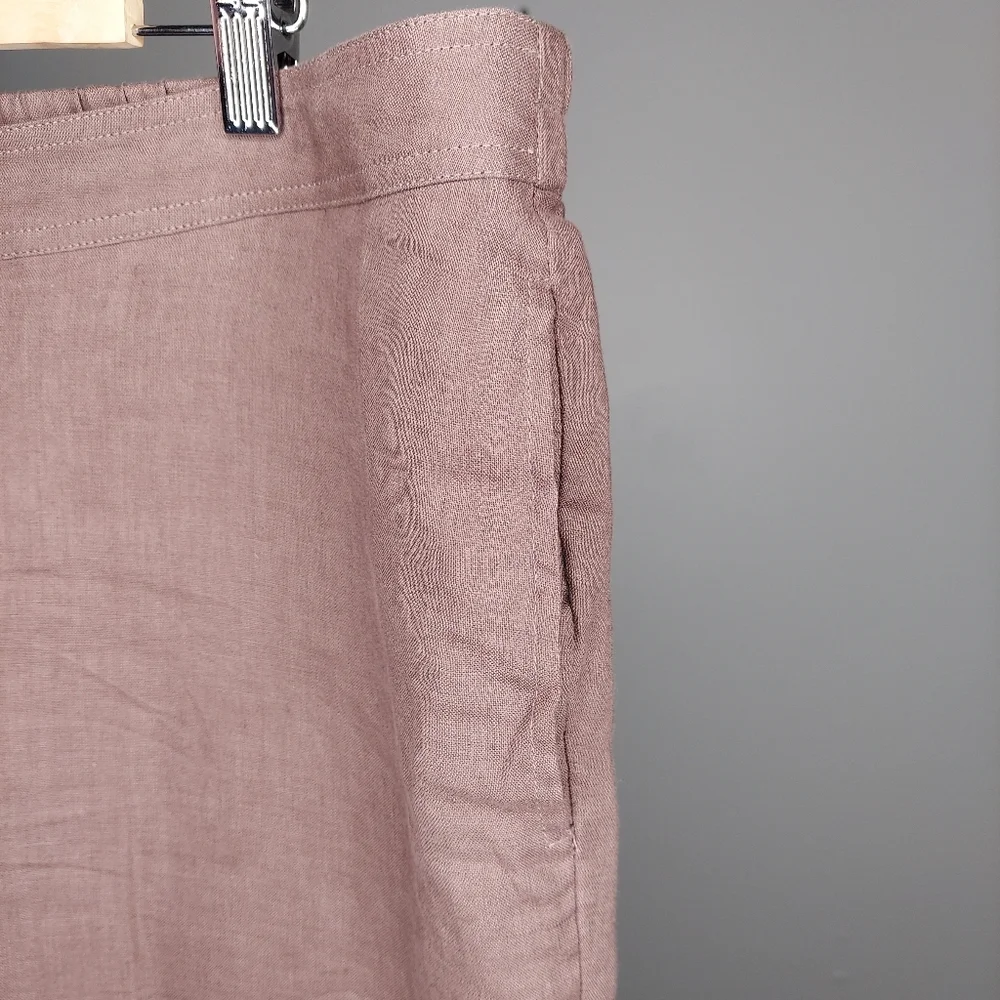 Mariyaab Linen Pants Straight Drawstring Tie Pocket Button Zip Cocoa Brown 42 - Picture 3 of 7